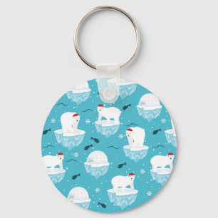 Kute Polar-beren in Santa Hats-kerstpatroon Sleutelhanger