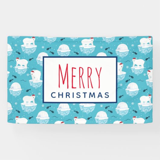 Kute Polar-beren in Santa Hats-kerstpatroon Spandoek (Horizontaal)
