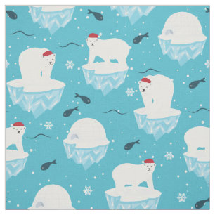 Kute Polar-beren in Santa Hats-kerstpatroon Stof