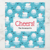 Kute Polar-beren in Santa Hats-kerstpatroon Wijn Etiket (Enkel label)
