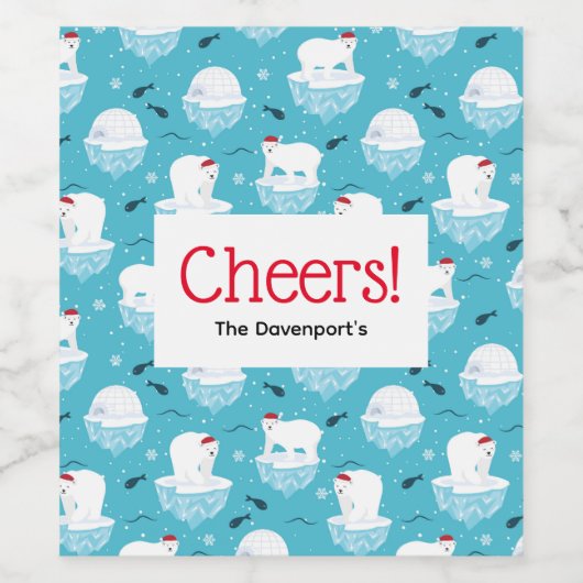 Kute Polar-beren in Santa Hats-kerstpatroon Wijn Etiket (Enkel label)