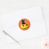Kute pompoen en zwarte kat voor Halloween Fun Ronde Sticker (Envelop)