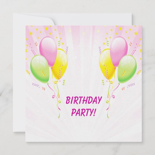 Kute Pony, Cake & Balloons Birthday Party Invites Kaart (Achterkant)