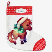 Kute Pony Snowflake Red Border Kinder Grote Kerstsok (Voorkant)
