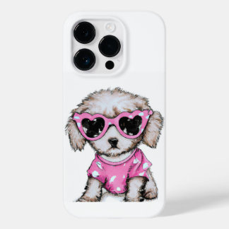 Kute poodle pupil met een roze zonnebril Case-Mate iPhone 14 pro hoesje