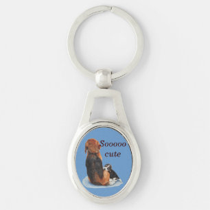 Kute puppy beagle met maanrealistische kunst sleutelhanger