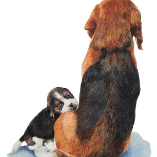 Kute puppy beagle met mama hond