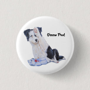 Kute puppy border collie gimme vijf! armknop ronde button 3,2 cm