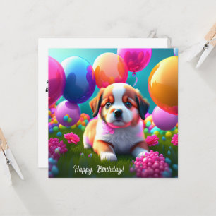 Kute puppy met ballonnen - jarig