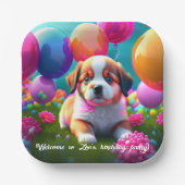 Kute puppy met ballonnen - jarig papieren bordje (Voorkant)