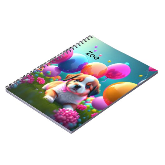 Kute puppy met ballonnen - zoet notitieboek (Linkerzijde)