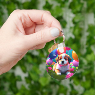 Kute puppy met ballonnen - zoet sleutelhanger