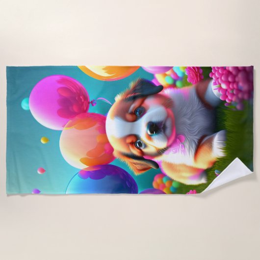 Kute puppy met ballonnen - zoet strandlaken (Voorkant)