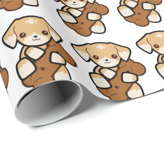 Kute puppy met bot cadeaupapier (Rol Hoek)