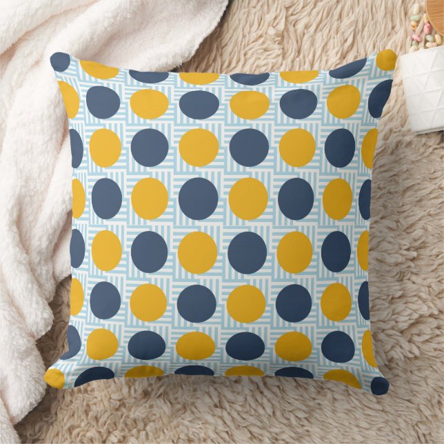 Kute Quirky Whimsical Blue Yellow Polka Dot 20x20 Kussen (Deken)