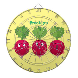 Kute radishes die trio-cartoon-groenten zingen dartbord