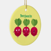 Kute radishes die trio-cartoon-groenten zingen keramisch ornament (Rechts)
