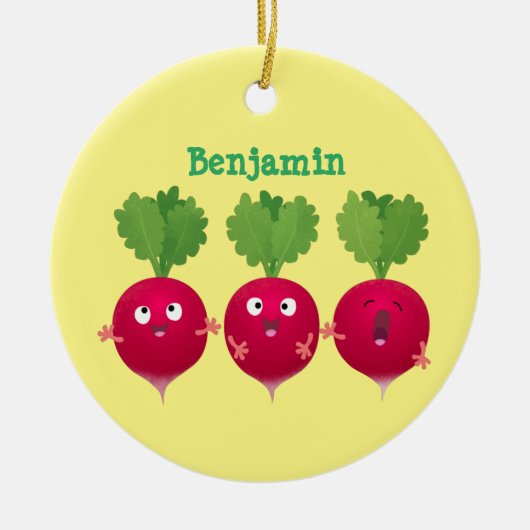 Kute radishes die trio-cartoon-groenten zingen keramisch ornament (Voorkant)