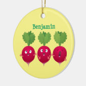 Kute radishes die trio-cartoon-groenten zingen keramisch ornament (Links)