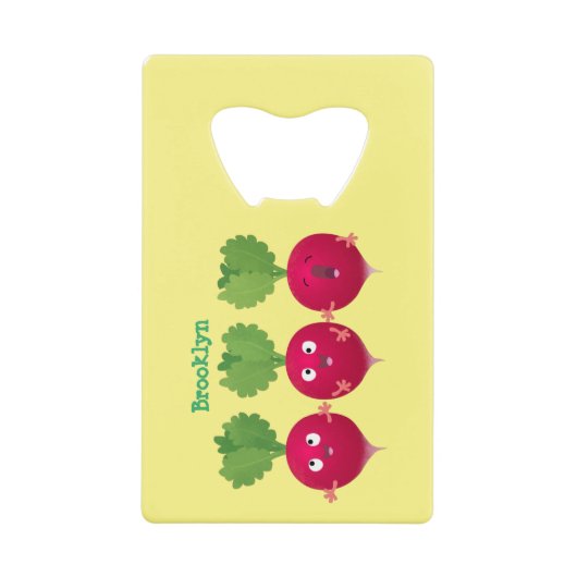 Kute radishes die trio-cartoon-groenten zingen kredietkaart flessenopener (Voorkant)