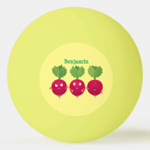 Kute radishes die trio-cartoon-groenten zingen pingpongballen