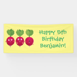 Kute radishes die trio-cartoon-groenten zingen spandoek