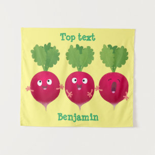 Kute radishes die trio-cartoon-groenten zingen wandkleed
