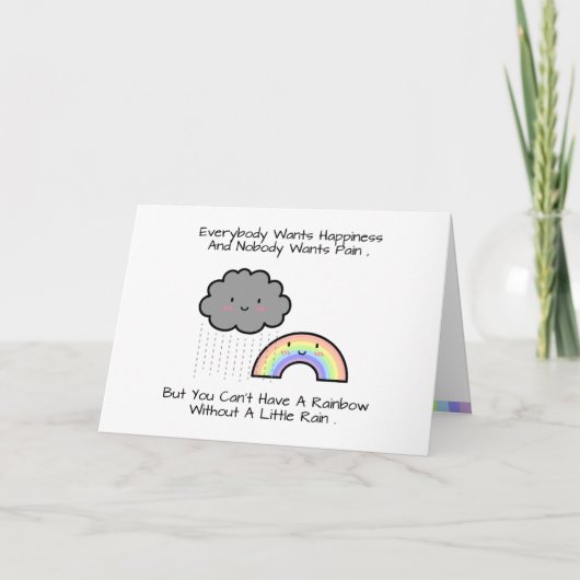 Kute Rainbow Rain Cloud Geluk Quote Kaart (Voorkant)