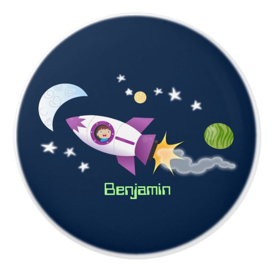 Kute raketten in de illustratie van de cartoon in keramische knop (Voorkant)