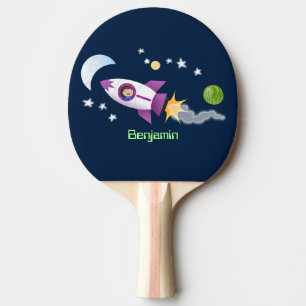 Kute raketten in de illustratie van de cartoon in tafeltennisbatje