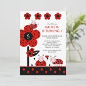 Kute Red & Black Ladybugs Birthday Invitation Kaart (Staand voorkant)