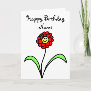 Kute Red Flower Smilling Face Birthday Card Kaart