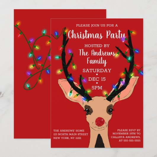 Kute Red Nose Reindester met kerstmis Kaart (Voorkant / Achterkant)