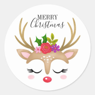Kute Reindekerst Ronde Sticker