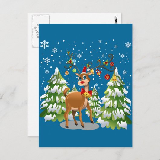 Kute rendier in de sneeuw briefkaart (Voorkant / Achterkant)