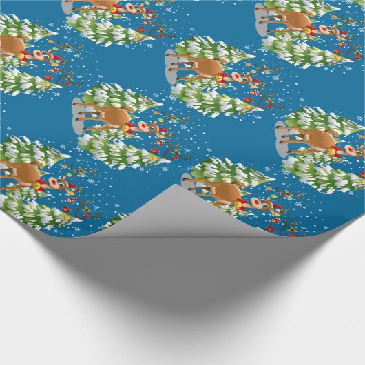 Kute rendier in de sneeuw cadeaupapier (Hoek)