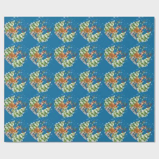 Kute rendier in de sneeuw cadeaupapier (Vlak)