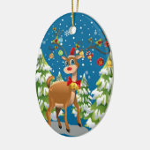 Kute rendier in de sneeuw keramisch ornament (Links)