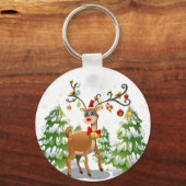 Kute rendier in de sneeuw sleutelhanger (Voorkant)