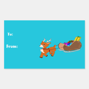 Kute rendierkerstbasis naar/van cadeaulabel rechthoekige sticker