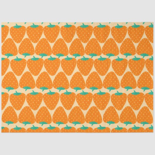 Kute Retro Aardbeien Patroon in Oranje en Groen Tissuepapier (Voorkant)