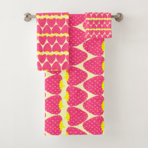 Kute Retro-aardbeienpatroon in helder roze Bad Handdoek