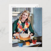 Kute retro  bakdame feestdagenkaart (Voorkant / Achterkant)