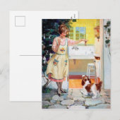 Kute retro dame die het briefkaart van de hond vo (Voorkant / Achterkant)