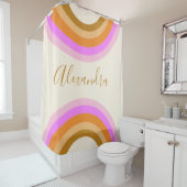 Kute Retro Double Rainbow Personated Script Roze Douchegordijn (In situ)