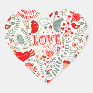 Kute Retro Floral Illustration Valentijns  Design Hart Sticker