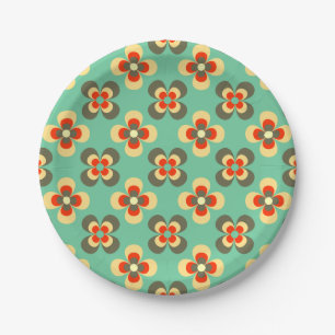 Kute Retro Floral Light Green Pattern Papieren Bordje