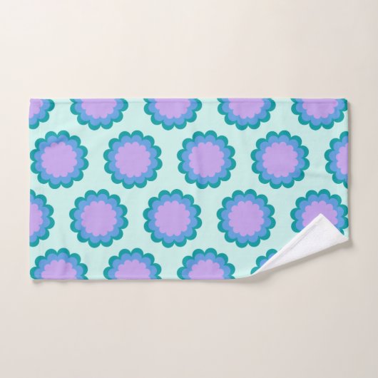 Kute Retro Flower Pattern in Mint en Paars Bad Handdoek (Handdoek)