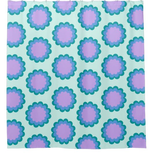 Kute Retro Flower Pattern in Mint en Paars Douchegordijn (Voorkant)