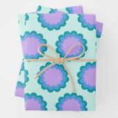 Kute Retro Flower Pattern in Mint en Paars Inpakpapier Vel (In situ)